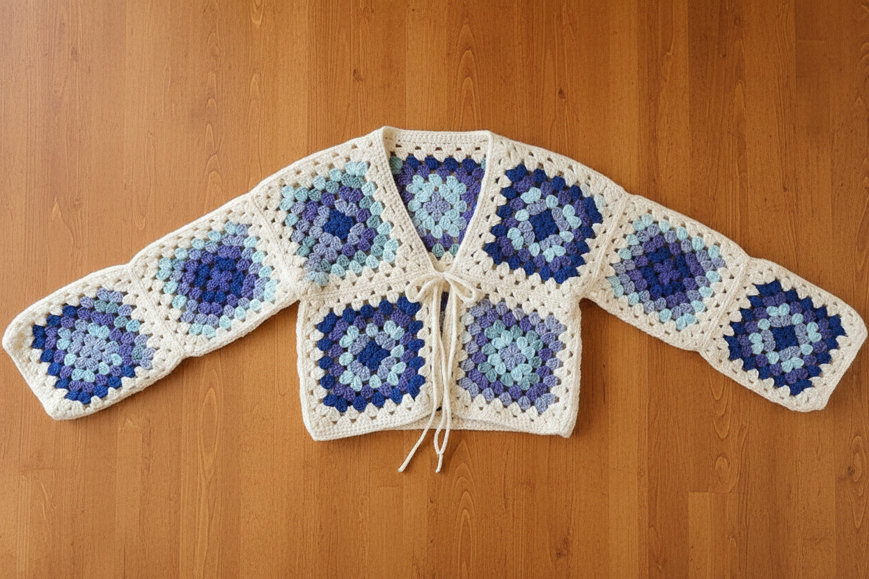 Blue white Handmade Cardigan Crochet