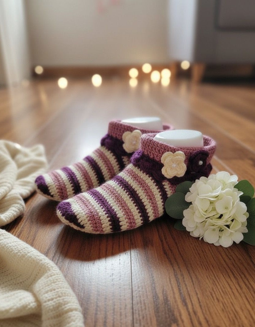 Pink and Purple Crochet Slipper