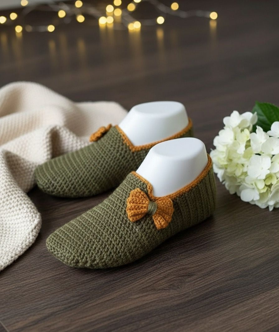 Olive Green Crochet Slipper